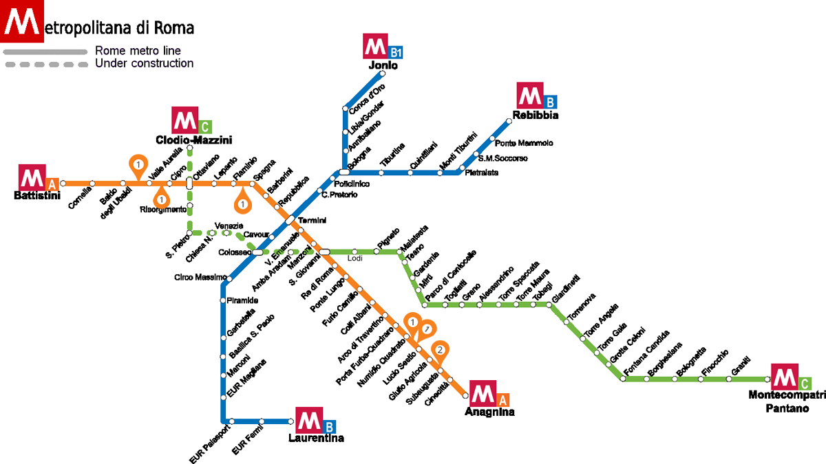 La rete della Metropolitana di Roma con indicati i punti delle lamentele per vibrazioni da gennaio 2021 - Missione Rumore
